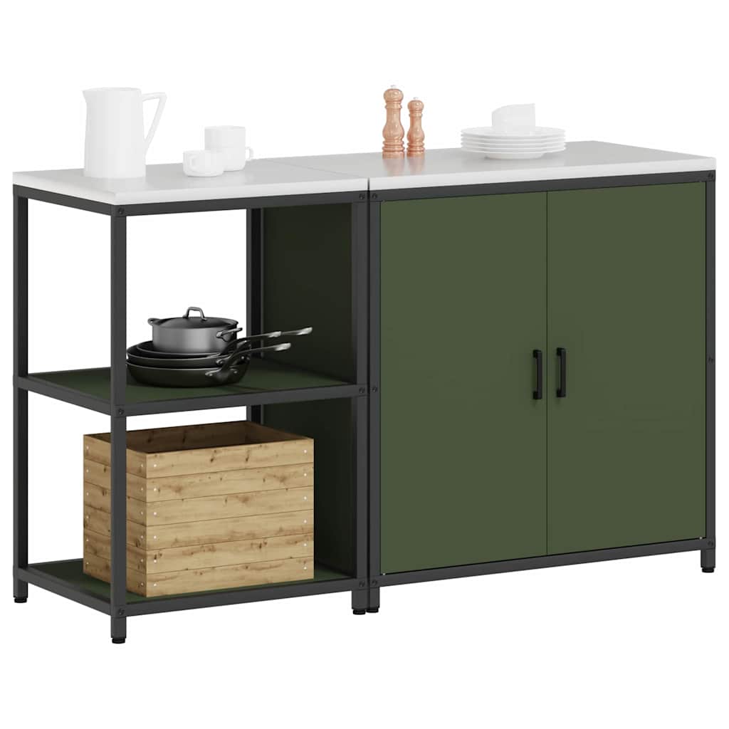 Keukenopslag set met plank met opslag met de deur Verstelbaar 2 pcs Olijf Groen 150 x 50 x 92 cm