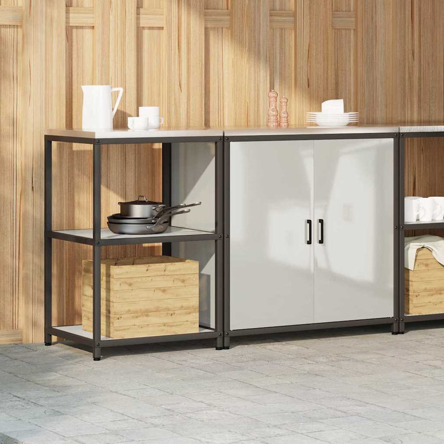 Keukenopslag set met plank met opslag met de deur Verstelbaar 2 pcs Zilver 150 x 50 x 92 cm