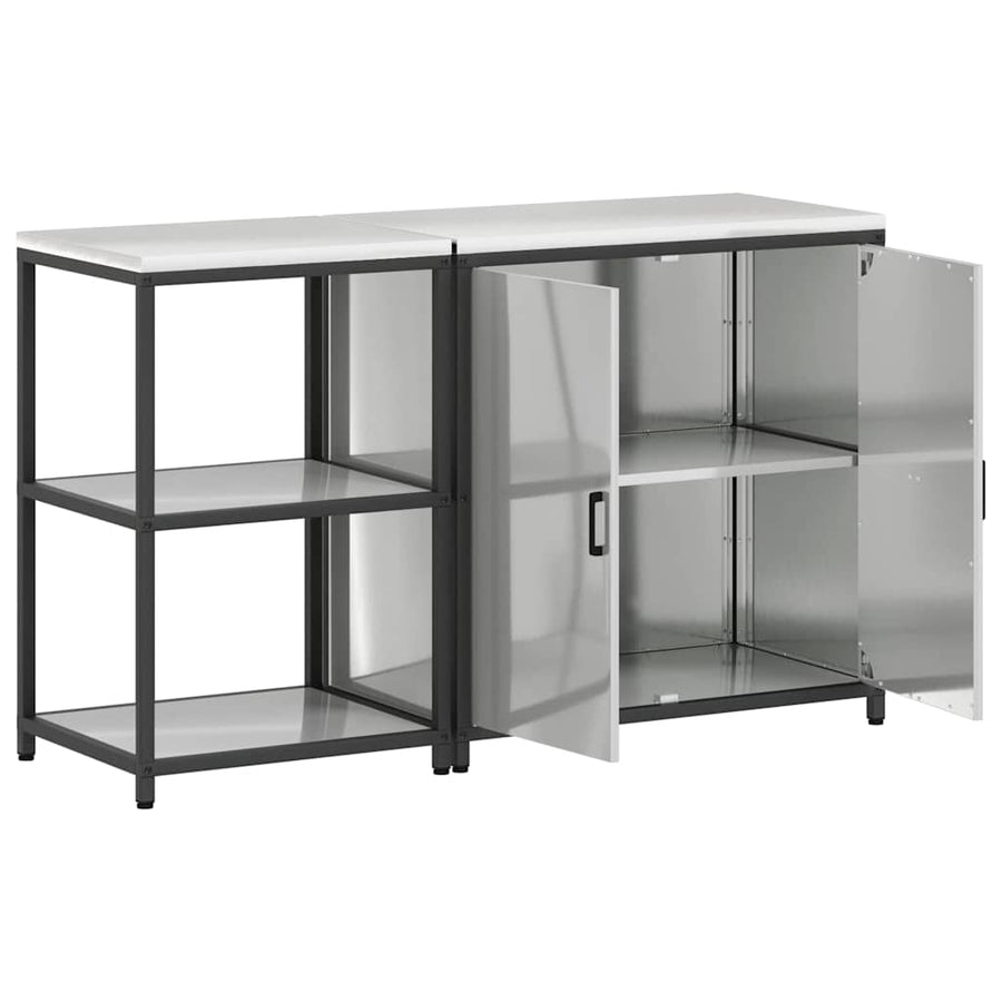 Keukenopslag set met plank met opslag met de deur Verstelbaar 2 pcs Zilver 150 x 50 x 92 cm