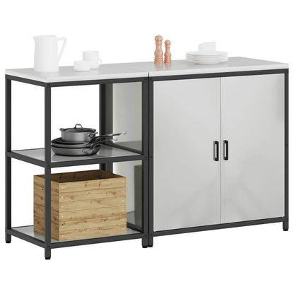 Keukenopslag set met plank met opslag met de deur Verstelbaar 2 pcs Zilver 150 x 50 x 92 cm