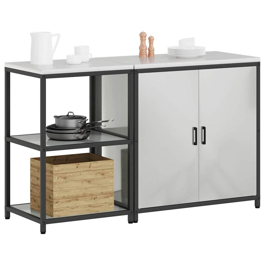 Keukenopslag set met plank met opslag met de deur Verstelbaar 2 pcs Zilver 150 x 50 x 92 cm