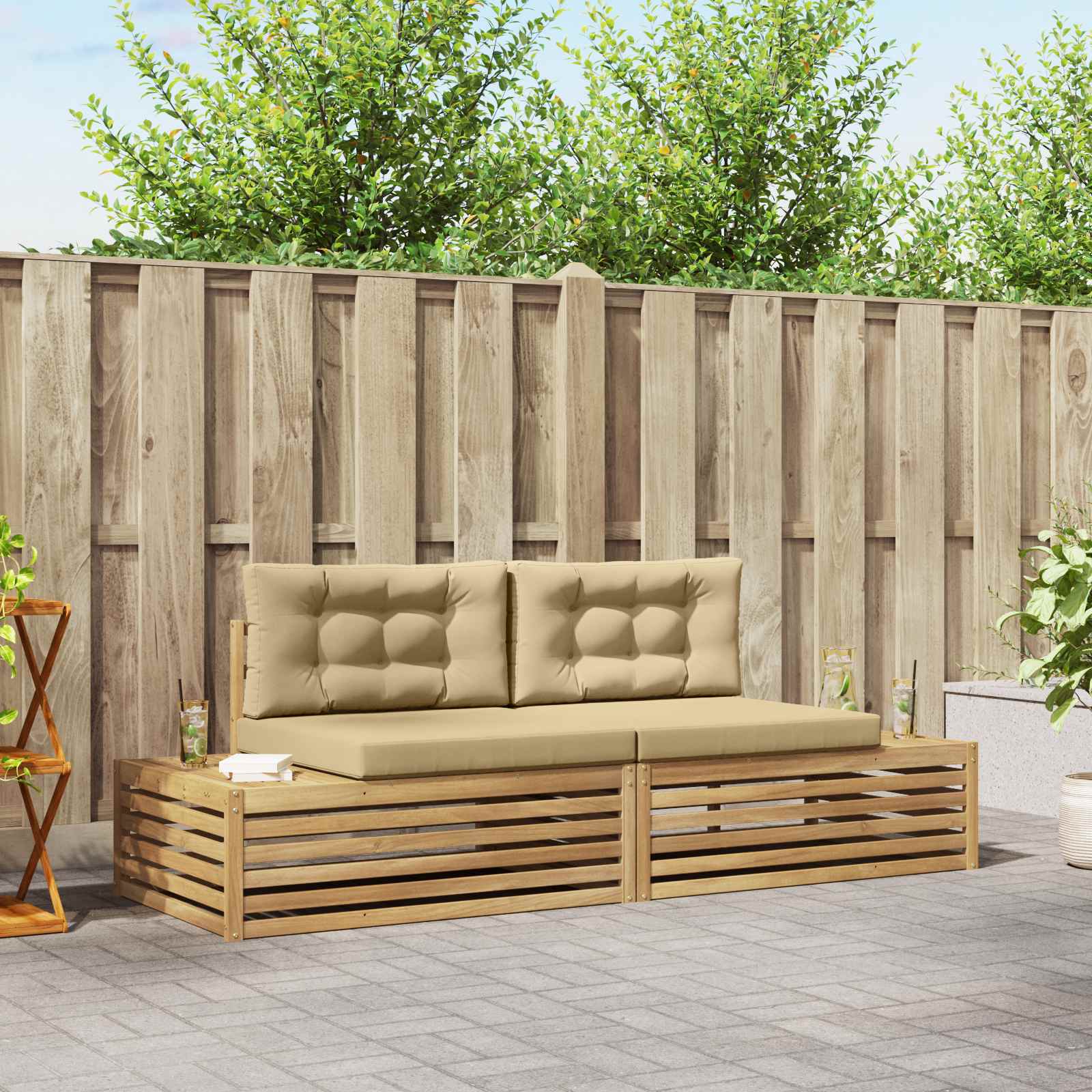 Buiten bankenset met kussen Wit 230,5 x 83 x 73 cm Polyester