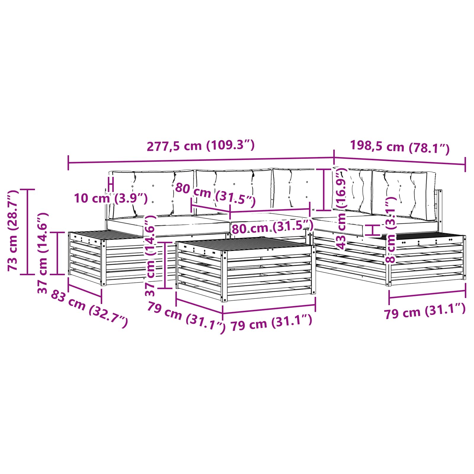5 Stuk Buiten bankenset Polyester Wit