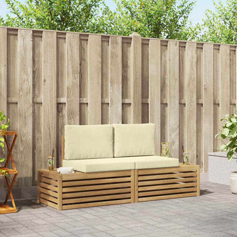 Buiten bankenset met kussen Wit 182,5 x 63 x 73 cm Polyester