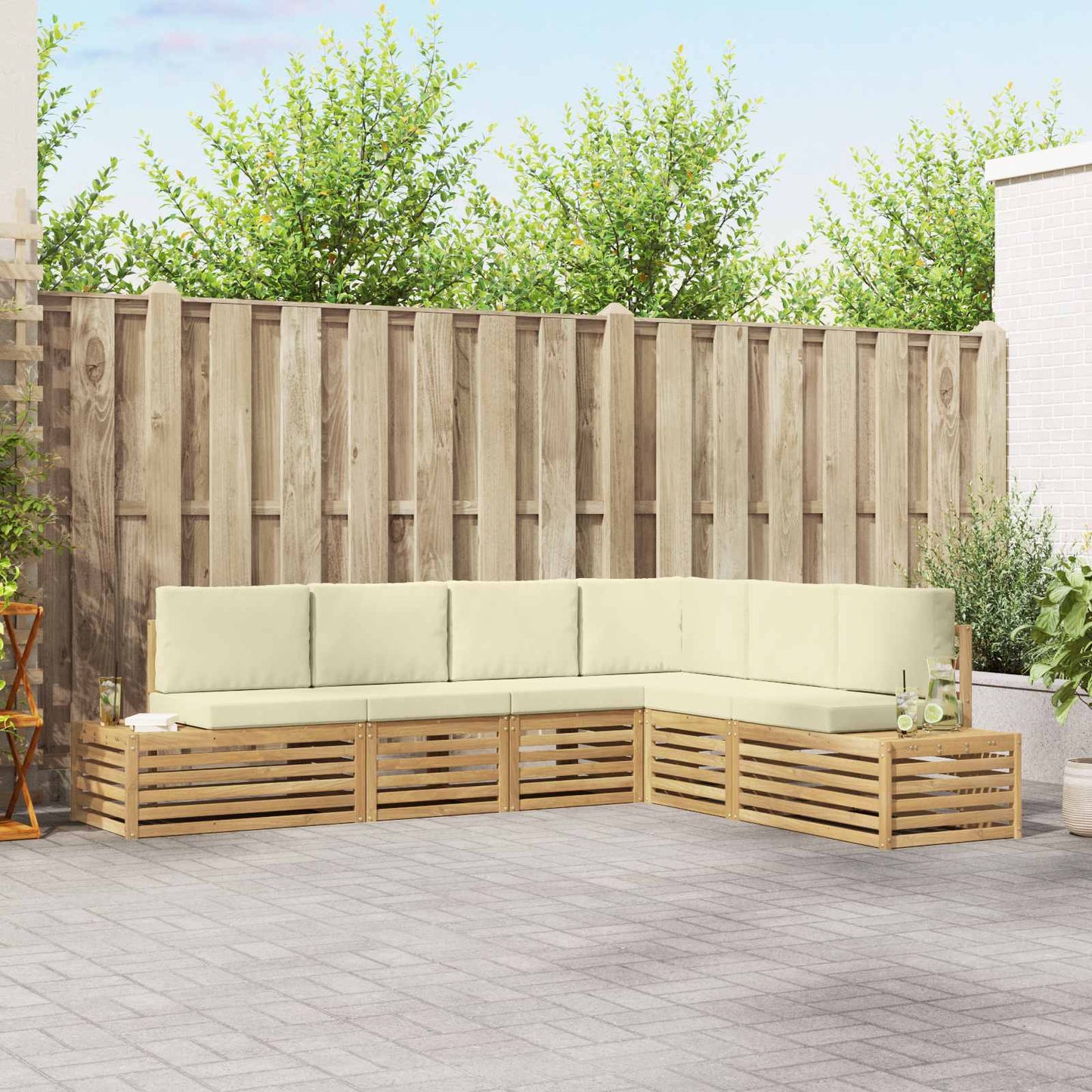 Buiten bankenset met kussen Wit 273 x 213,5 x 73 cm Polyester