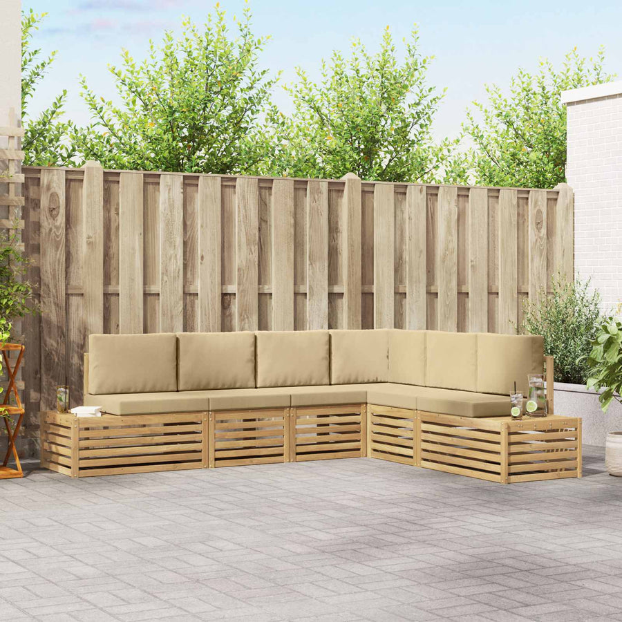Buiten bankenset met kussen 6 Stuk Wit en Beige