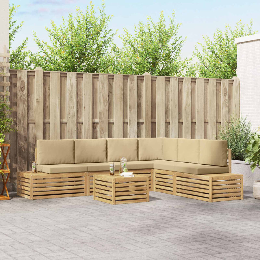7 st Buiten bankenset Polyester Wit en Beige