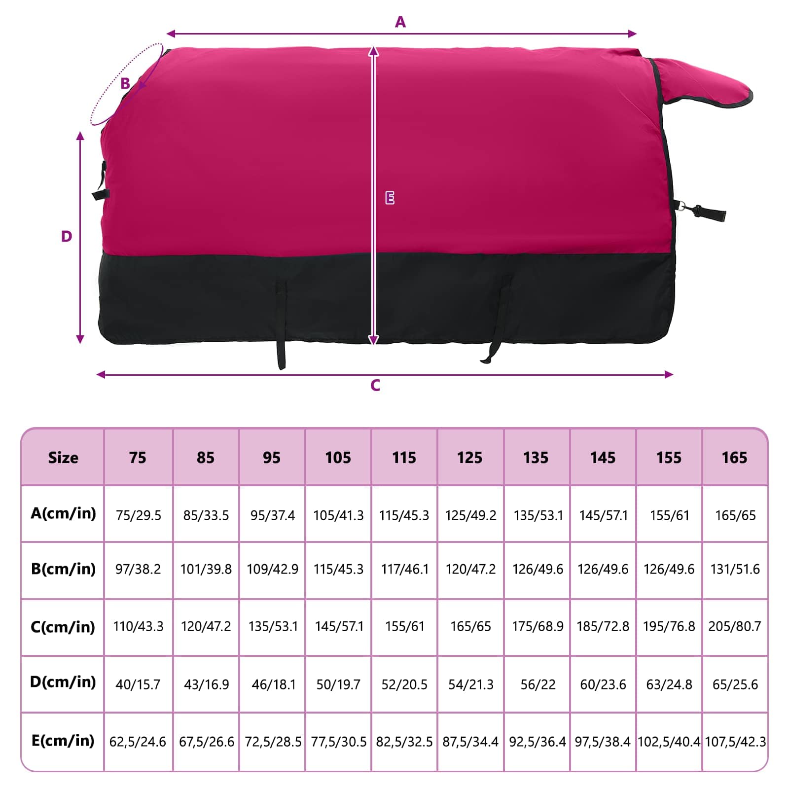 Paardendeken Roze en Zwart 125 cm Polyester