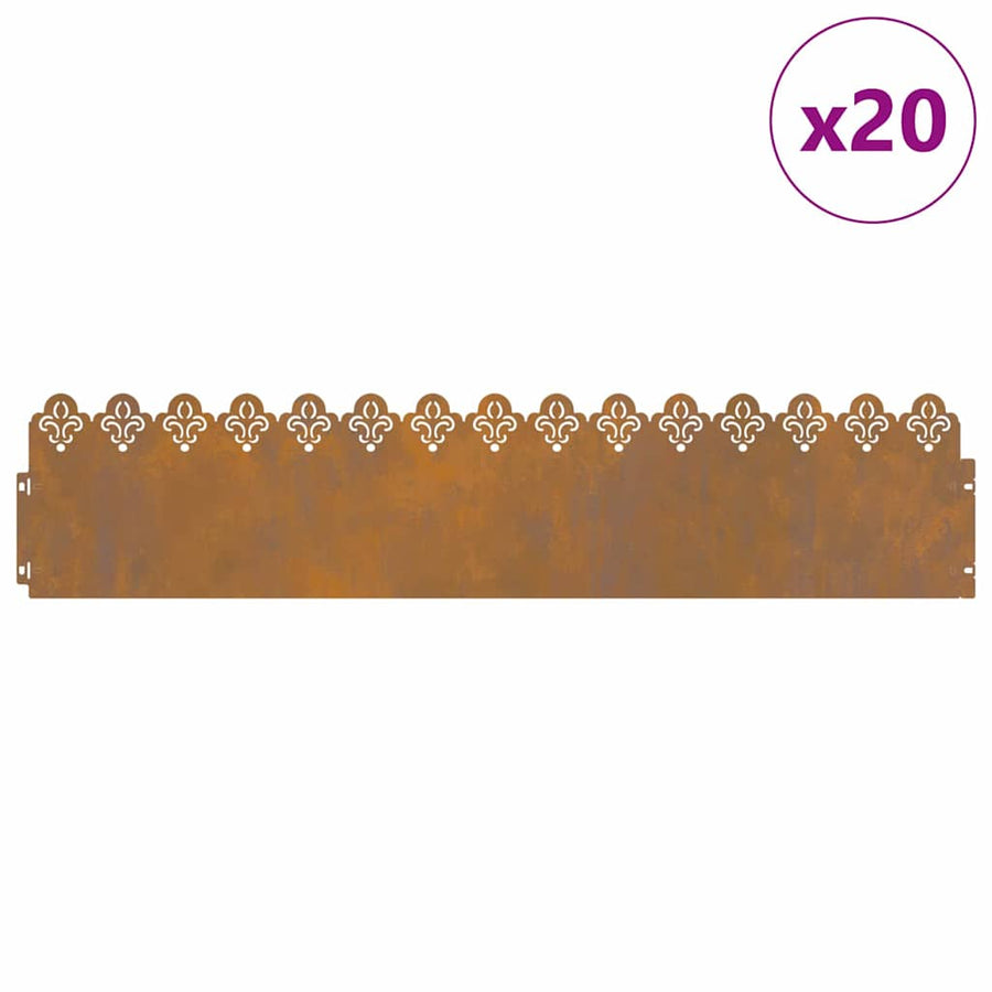 Gazonranden 20 pcs Roestig 103 x 0,05 x 22 cm Cortenstaal
