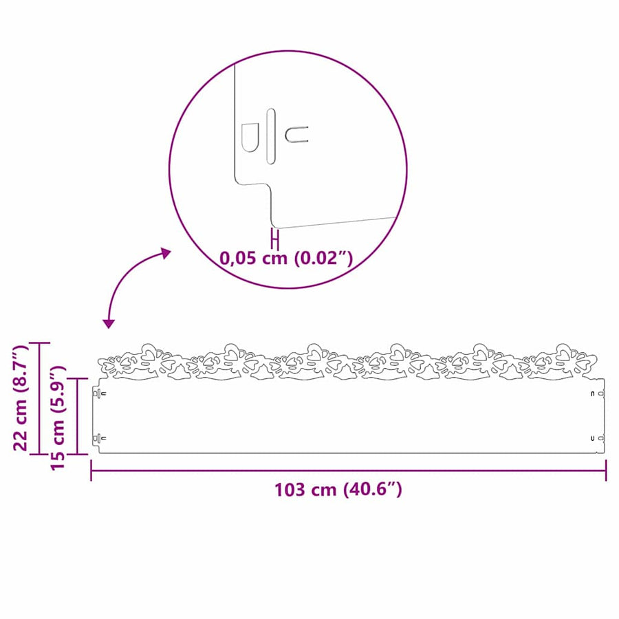 Gazonranden 20 pcs Zilver 103 x 0,05 x 22 cm