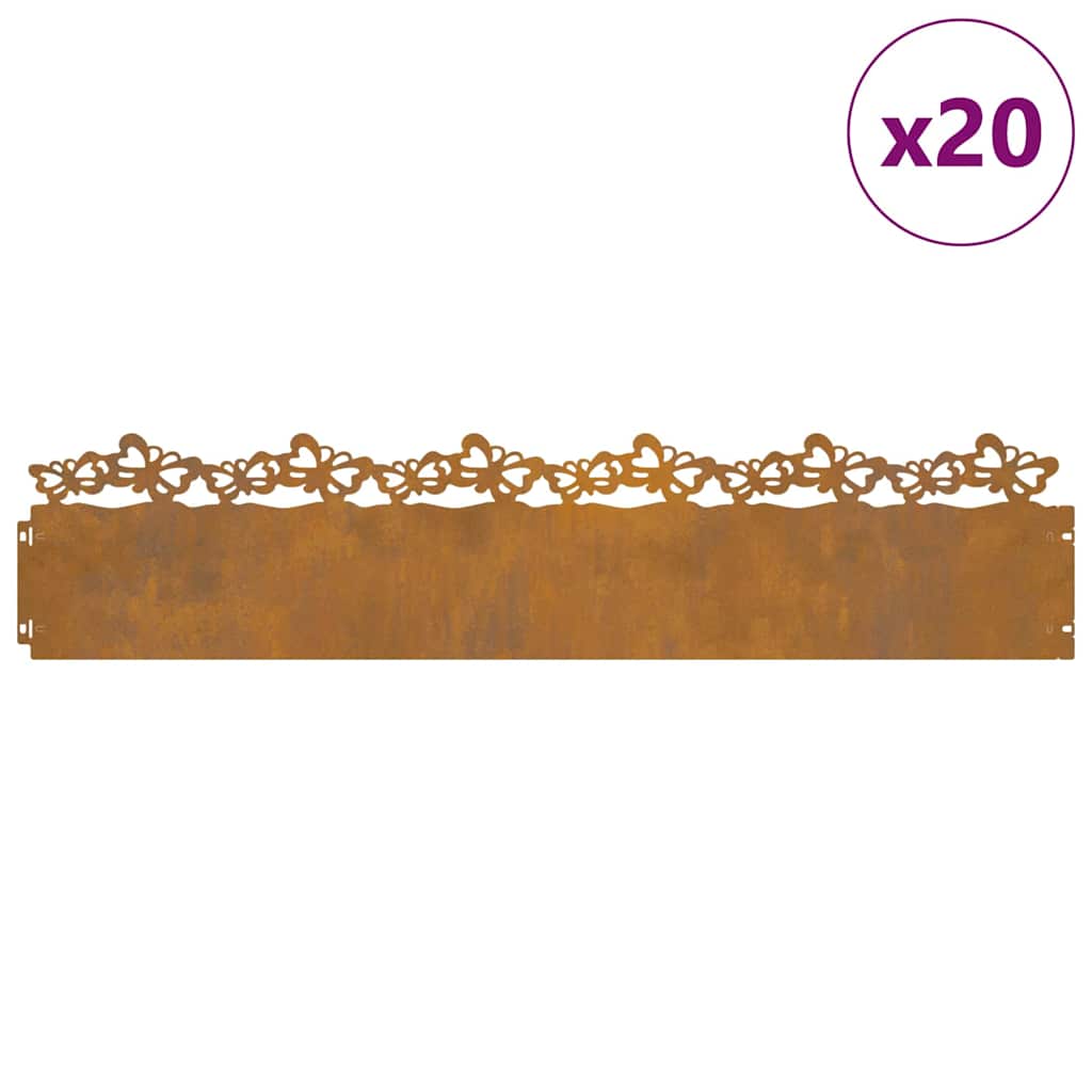 Gazonranden 20 pcs Roestig 103 x 0,05 x 22 cm Cortenstaal