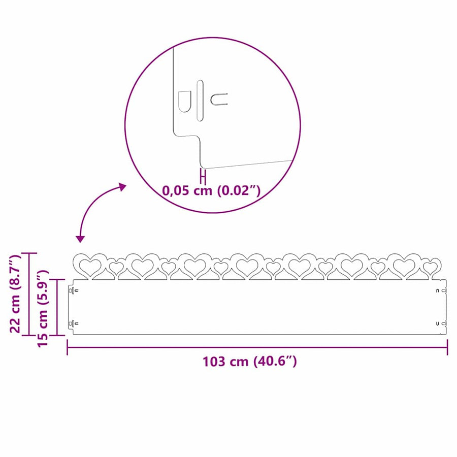 Gazonranden 20 pcs Zilver 103 x 0,05 x 22 cm