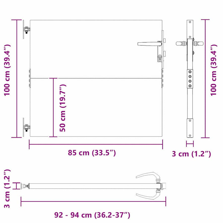 Tuinpoort met slot Zwart 85 x 100 cm Poedergecoat staal