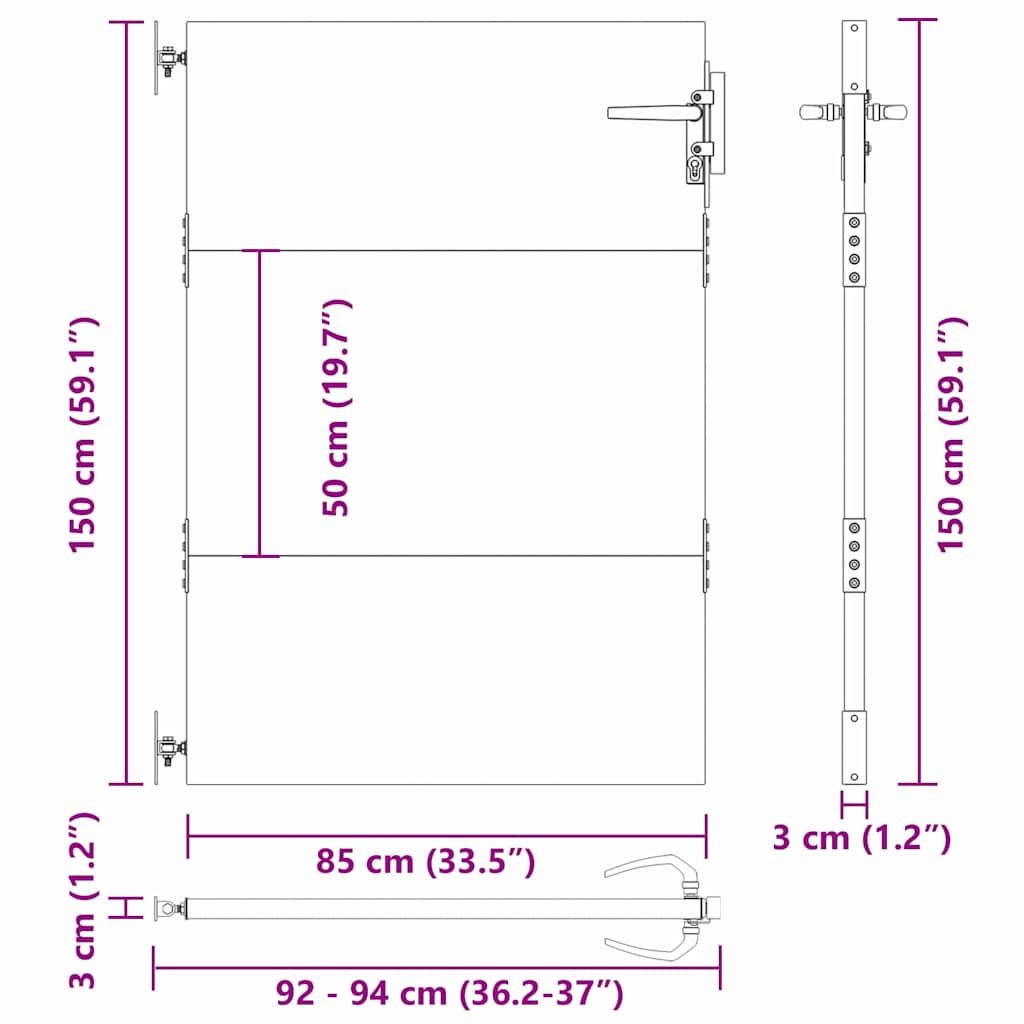Tuinpoort Met Slot 94 X 150 Cm Poedergecoat Staal