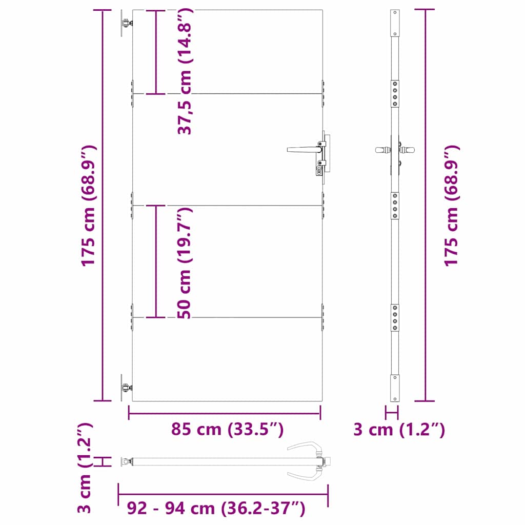 Tuinpoort Met Slot Poedergecoat Staal 85 x 175 cm