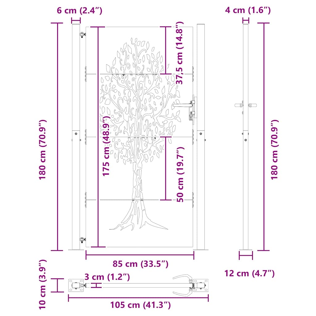 Tuinpoort Met Slot 110 X 180 Cm Poedergecoat Staal 100 x 175 cm
