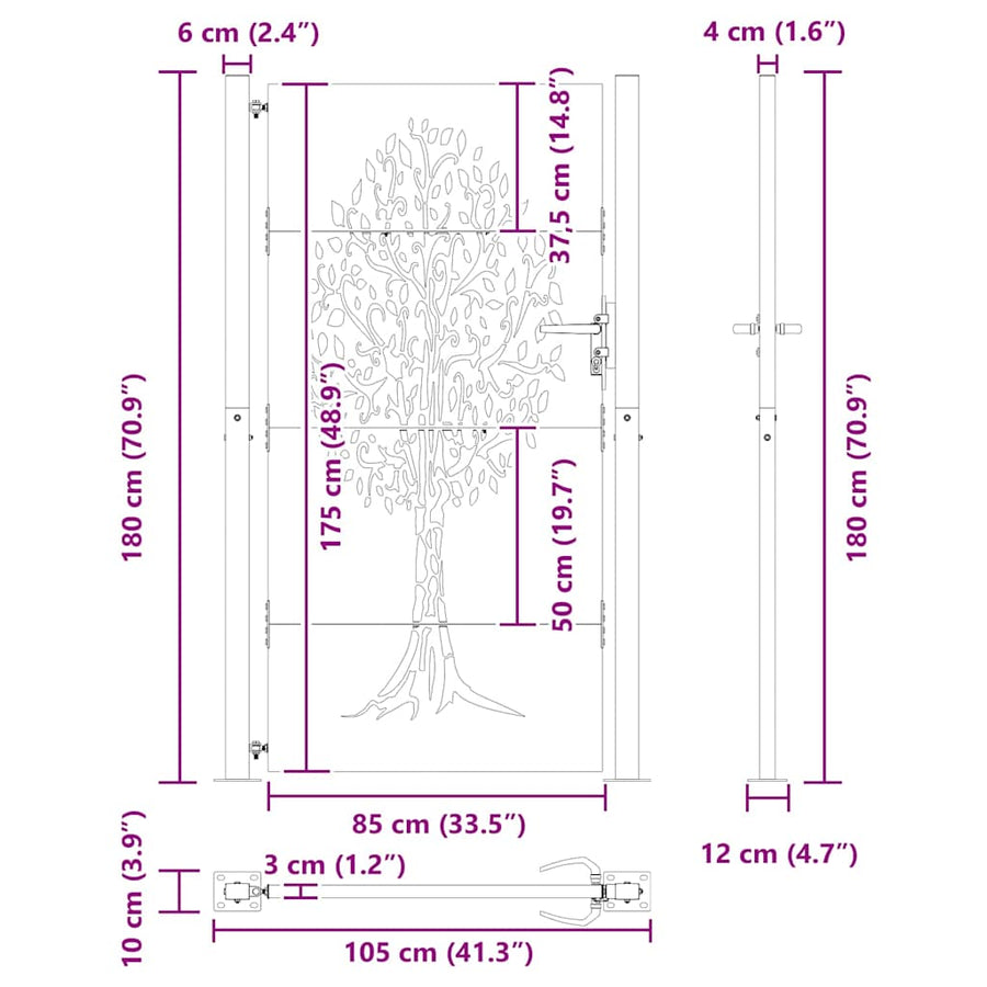 Tuinpoort Met Slot 110 X 180 Cm Poedergecoat Staal 100 x 175 cm