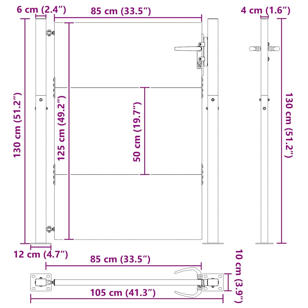 Tuinpoort met slot Zwart 105 x 130 cm Gepoedercoat staal