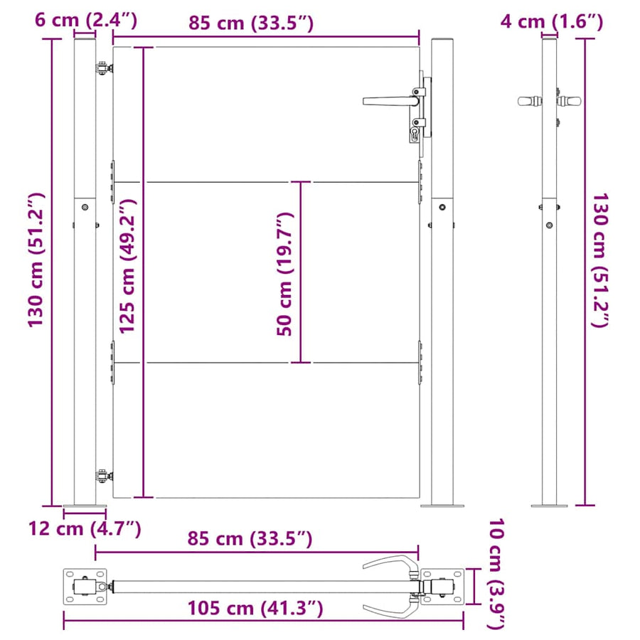 Tuinpoort met slot Zwart 105 x 130 cm Gepoedercoat staal