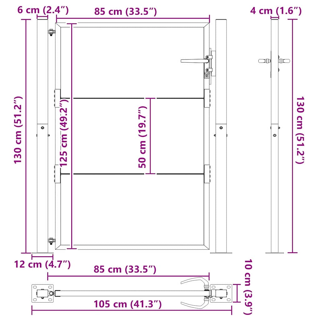 Tuinpoort met slot Zwart 110 x 130 cm Gepoedercoat staal