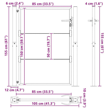 Tuinpoort Met Slot Gepoedercoat Staal 100 x 150 cm