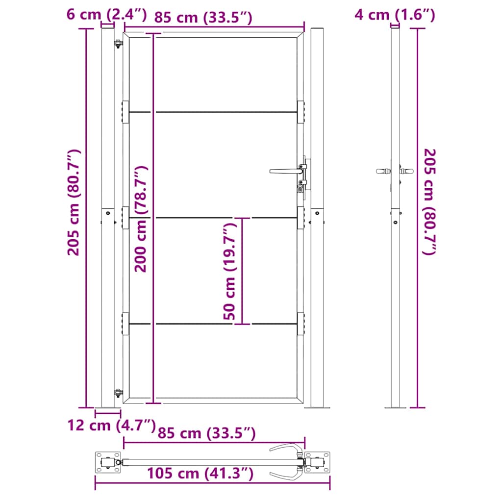 Tuinpoort, Tuindeur 105X200 Cm Cortenstaal 100 x 200 cm