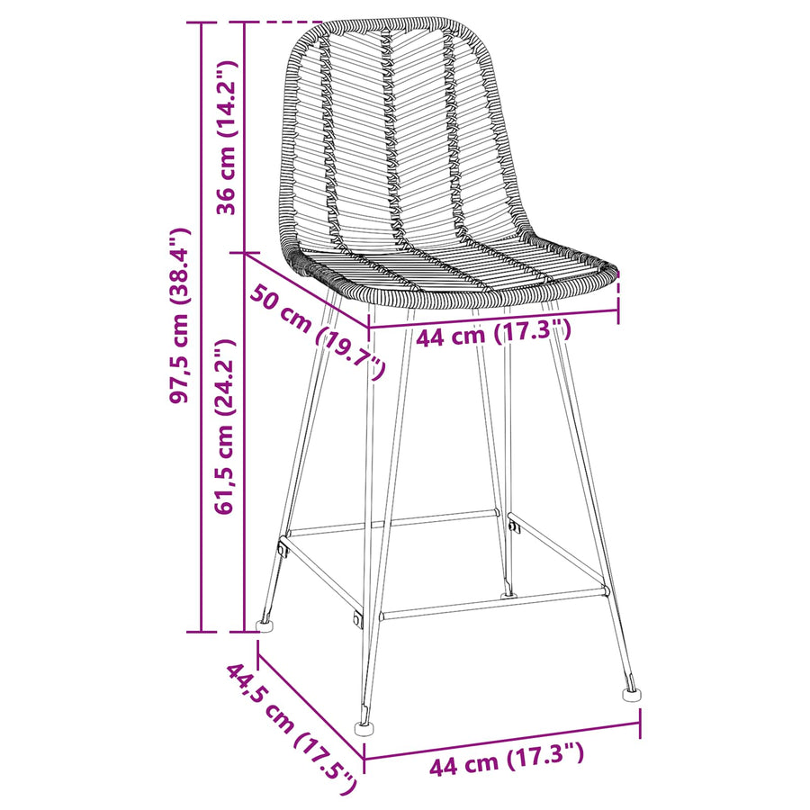 Barkruk 2 pcs Zwart 44,5 x 54,5 x 97,5 cm Riet en IJzer
