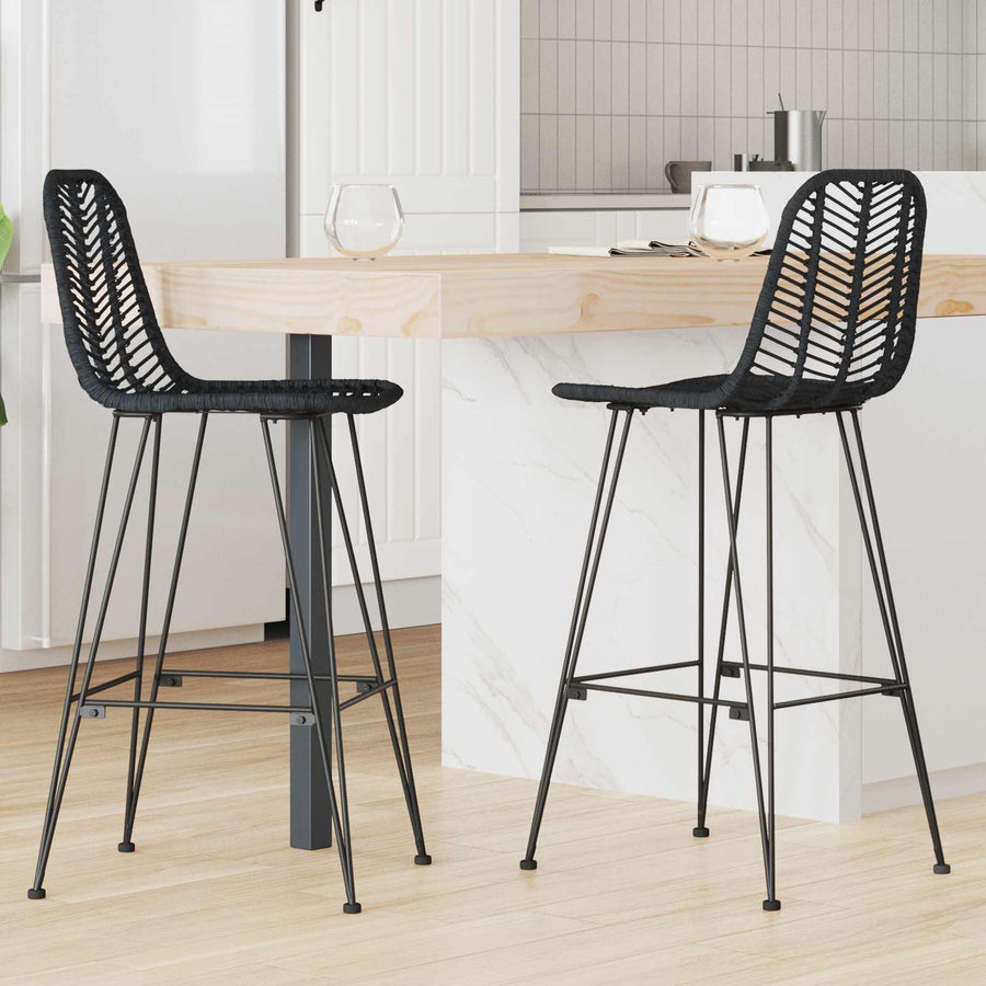 Barkruk 2 pcs Zwart 44,5 x 53 x 111 cm Riet en IJzer
