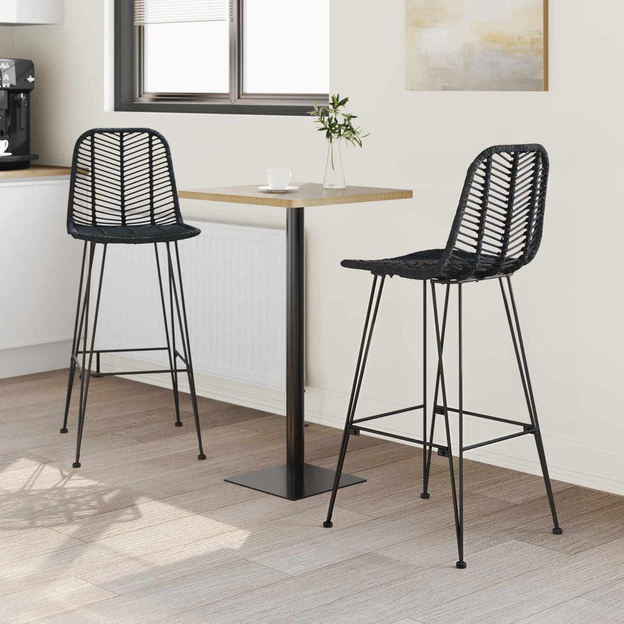 Barkruk 2 pcs Zwart 44,5 x 53 x 111 cm Riet en IJzer