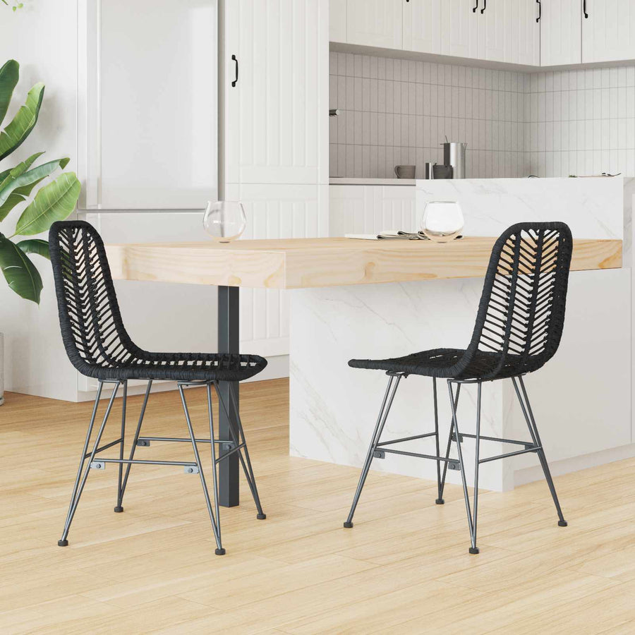 Eetkamerstoel 2 pcs Zwart 44,5 x 55 x 85 cm Riet en IJzer