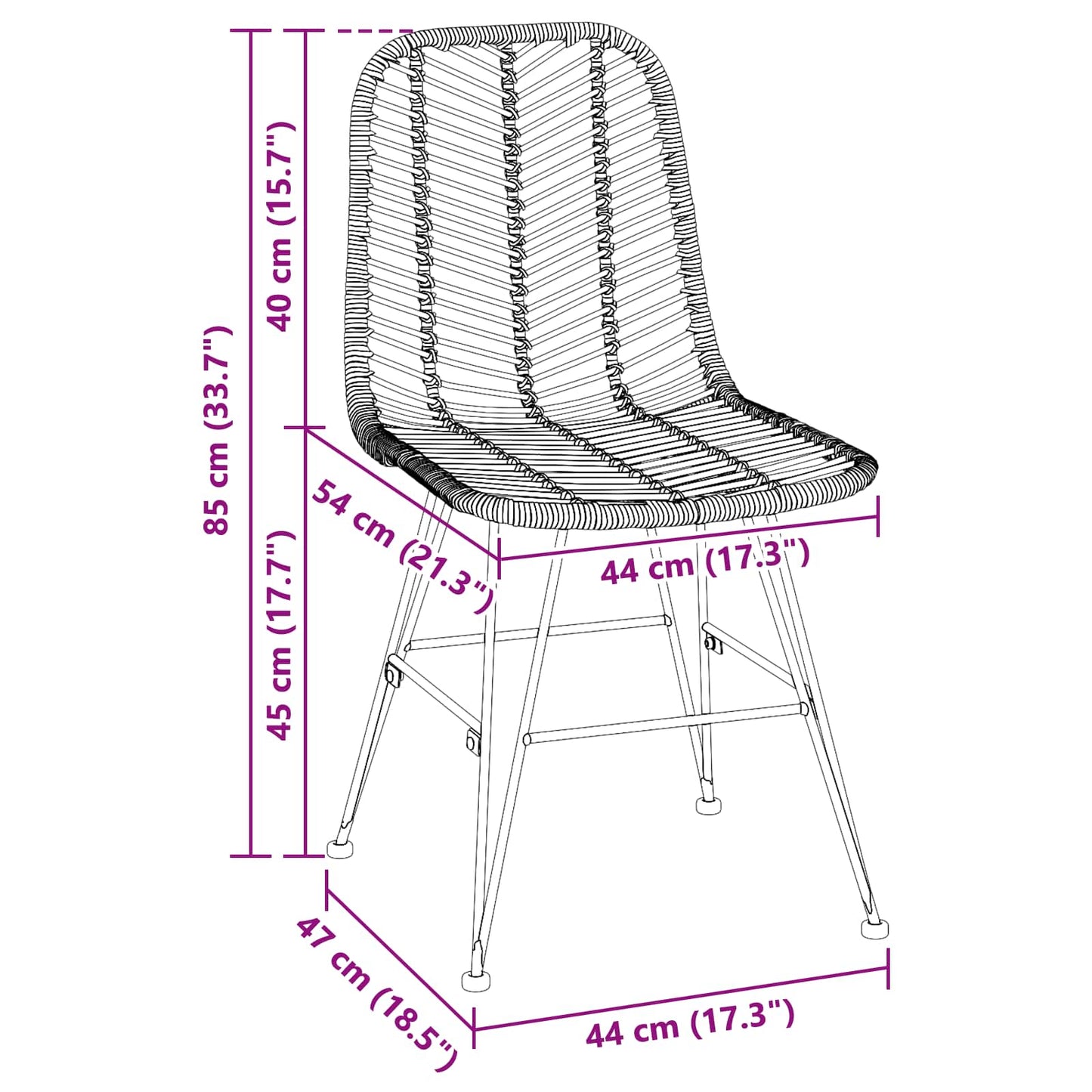 Eetkamerstoel 2 pcs Zwart 44,5 x 55 x 85 cm Riet en IJzer