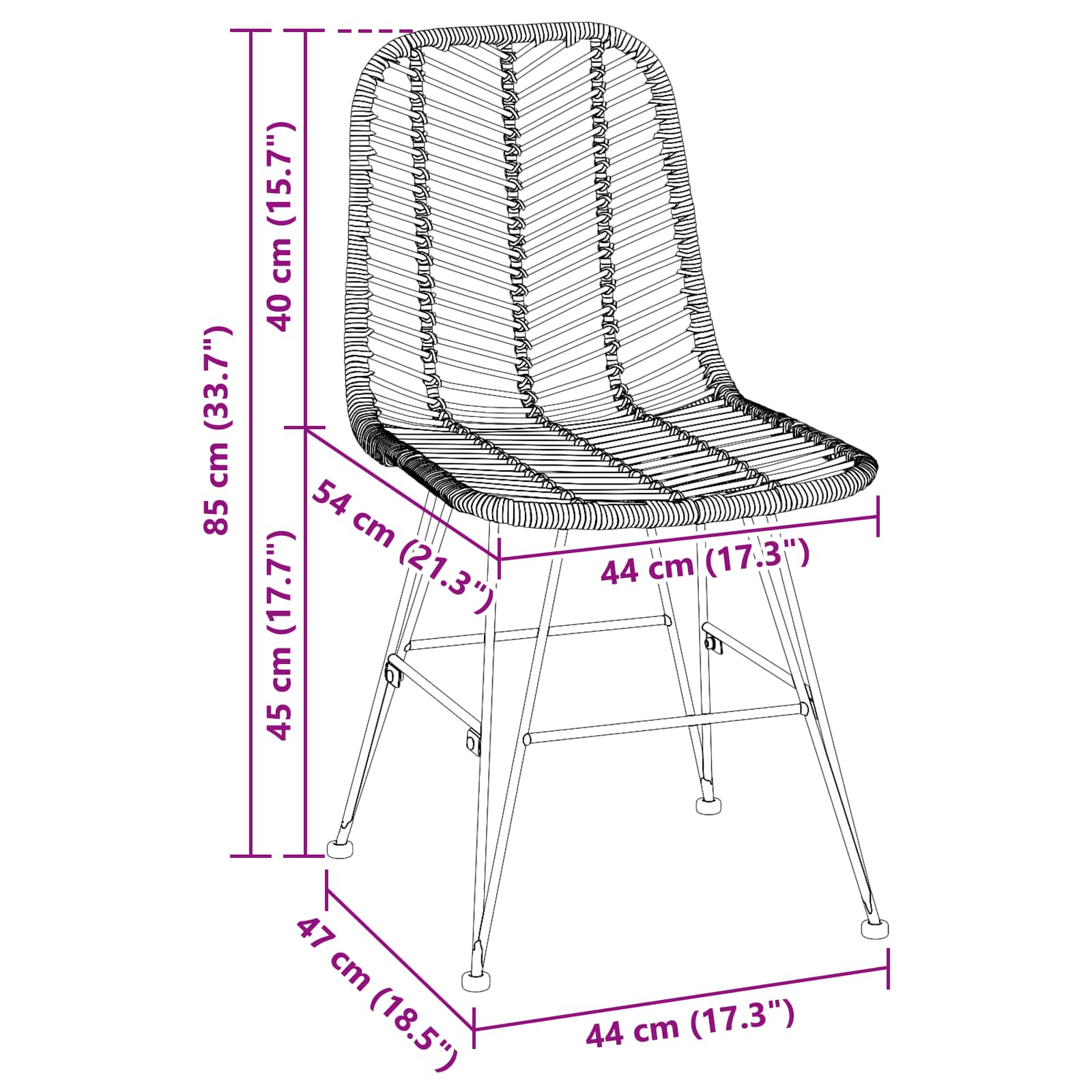 Eetkamerstoel 2 pcs Zwart 44,5 x 55 x 85 cm Riet en IJzer
