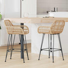 Barkruk 2 stuks 76 cm zithoogte riet ijzer naturel