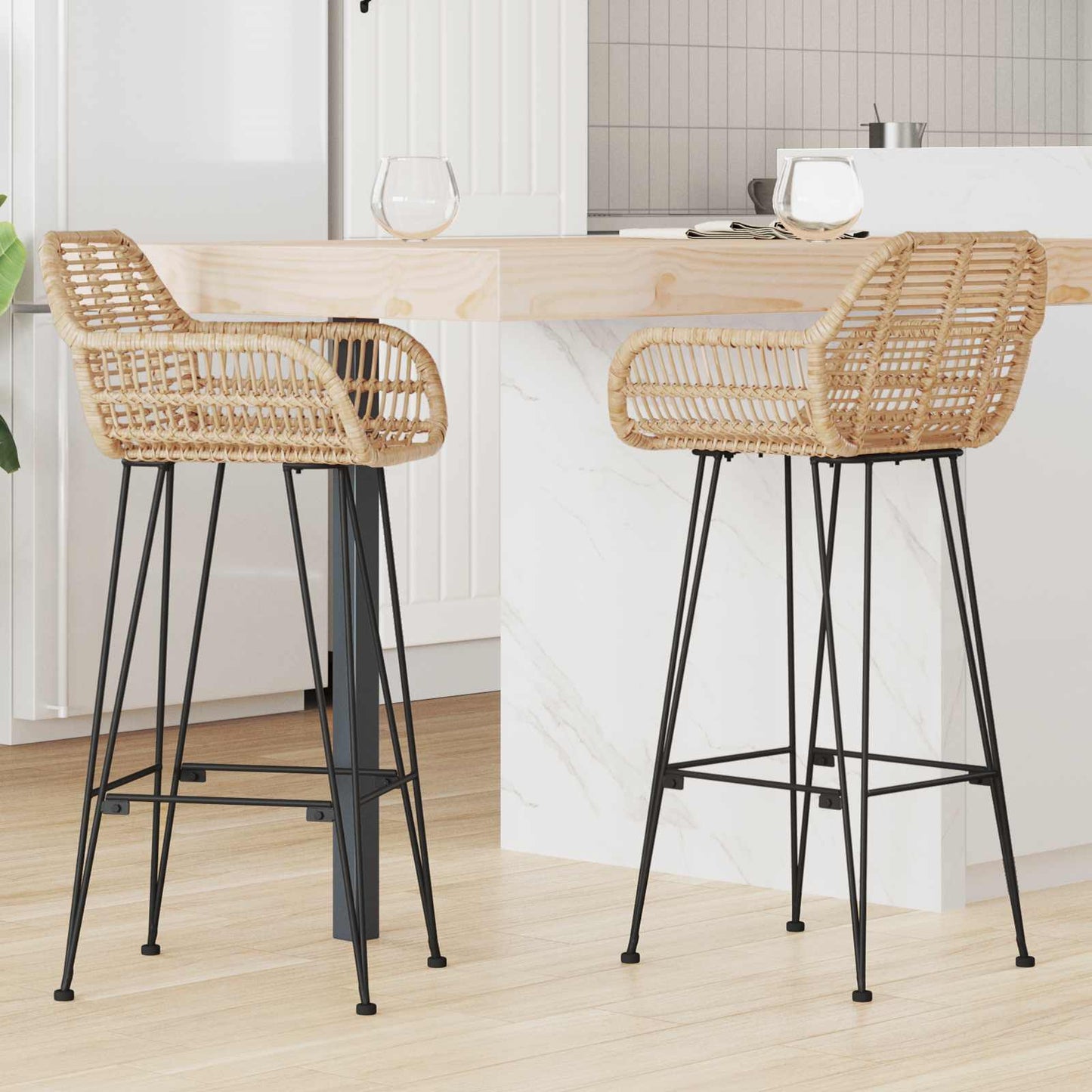Barkruk 2 pcs Naturel 55 x 52 x 92 cm Riet en IJzer