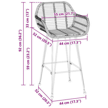 Barkruk 2 pcs Zwart 55 x 52 x 92 cm Riet en IJzer