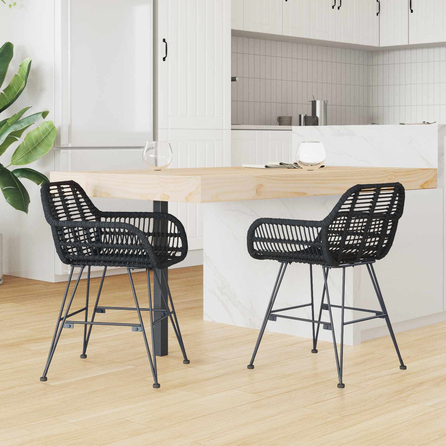 Eetkamerstoel 2 pcs Zwart 55 x 50 x 74 cm Riet en IJzer
