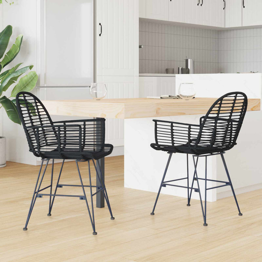 Eetkamerstoel 2 pcs Zwart 44 x 44 x 74 cm Riet en IJzer