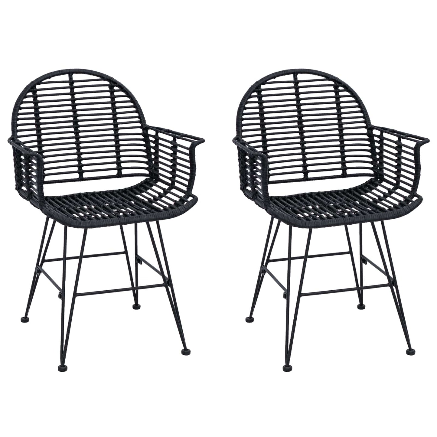 Eetkamerstoel 2 pcs Zwart 44 x 44 x 74 cm Riet en IJzer