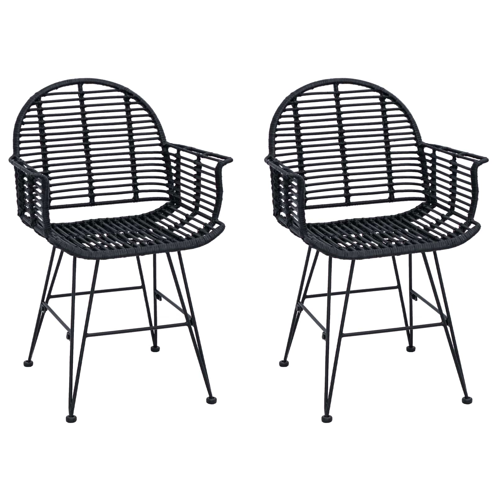 Eetkamerstoel 2 pcs Zwart 44 x 44 x 74 cm Riet en IJzer