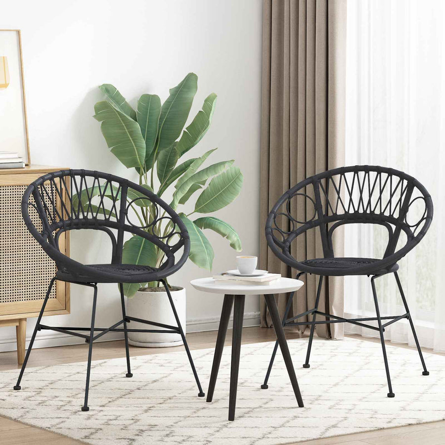 Eetkamerstoel 2 pcs Zwart 65 x 55,5 x 81 cm Riet en IJzer