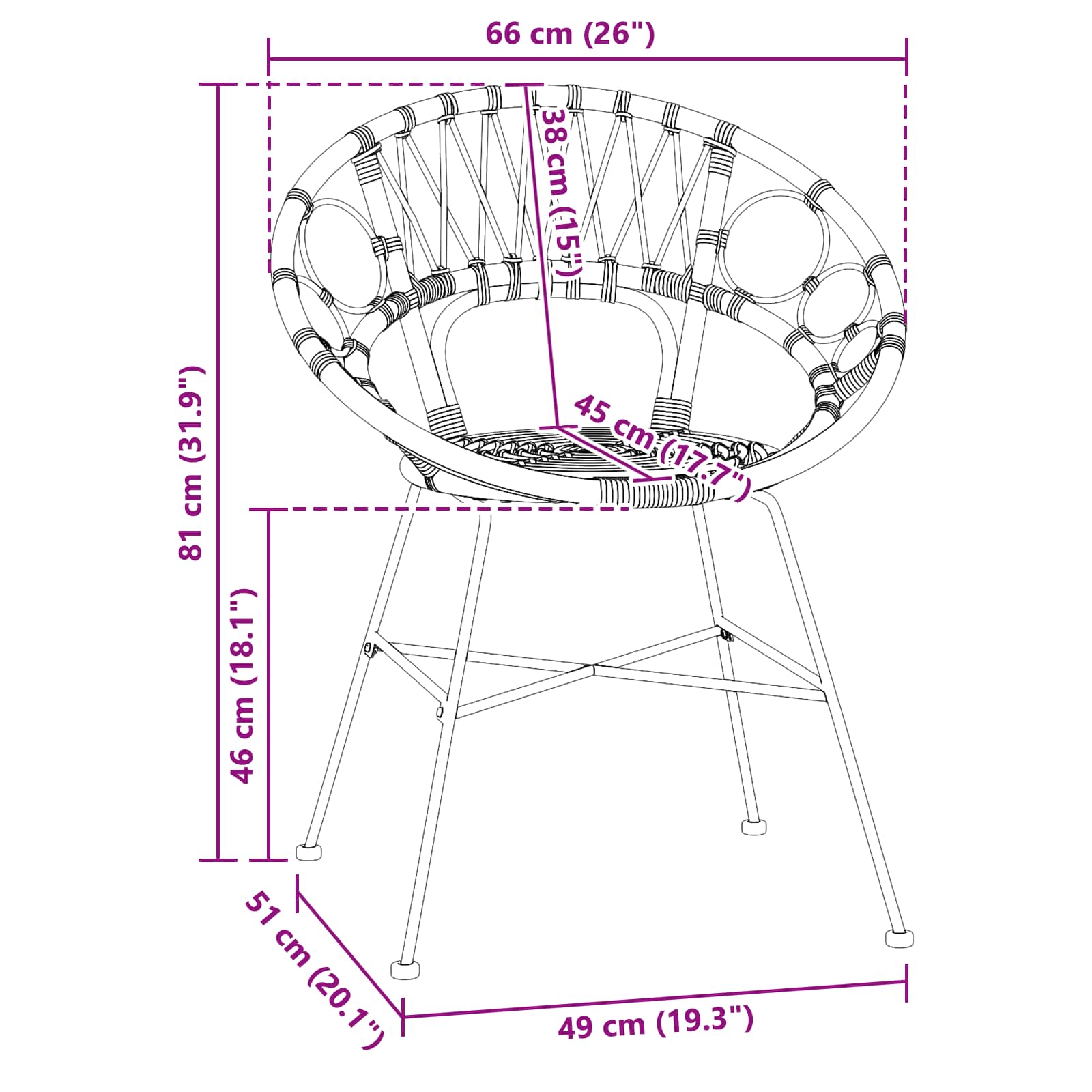 Eetkamerstoel 2 pcs Zwart 65 x 55,5 x 81 cm Riet en IJzer