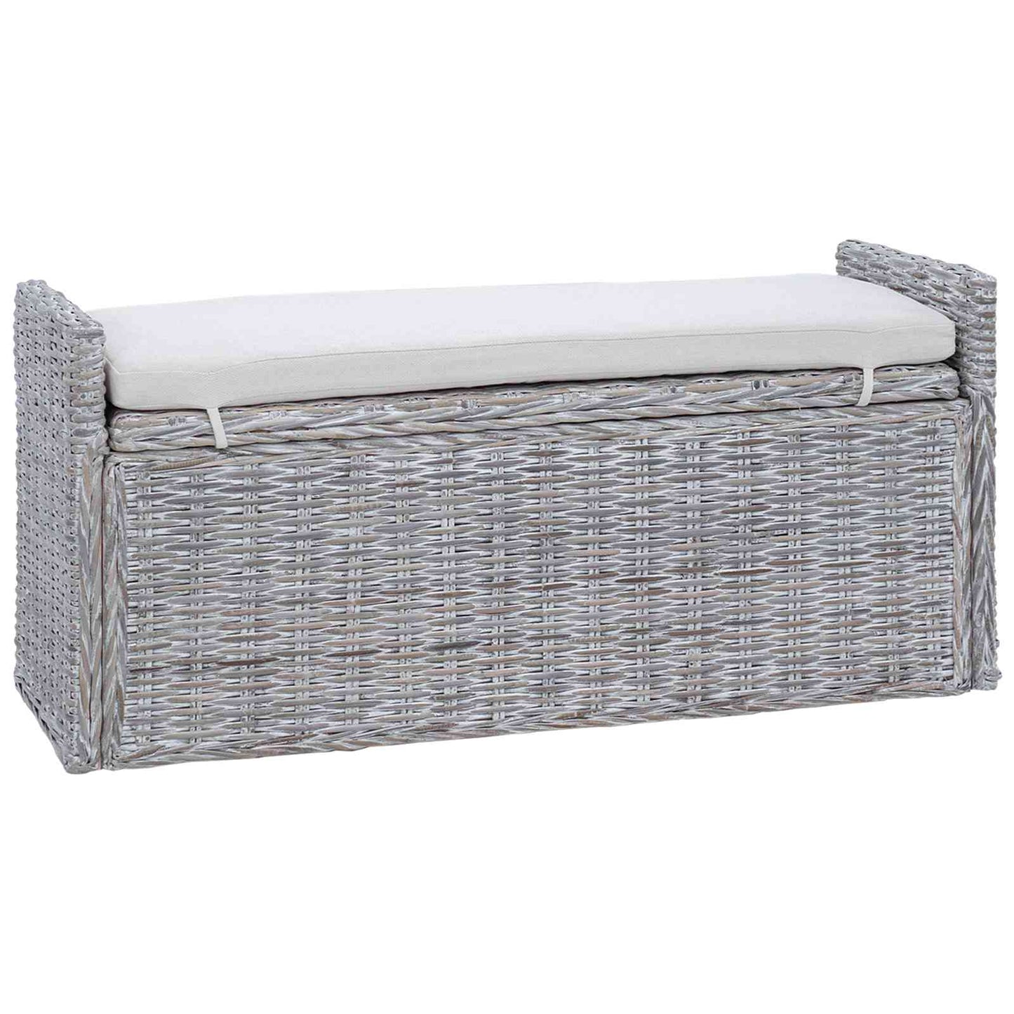 Opslagbank met kussen Wit gewassen 110 x 40 x 50 cm Rattan
