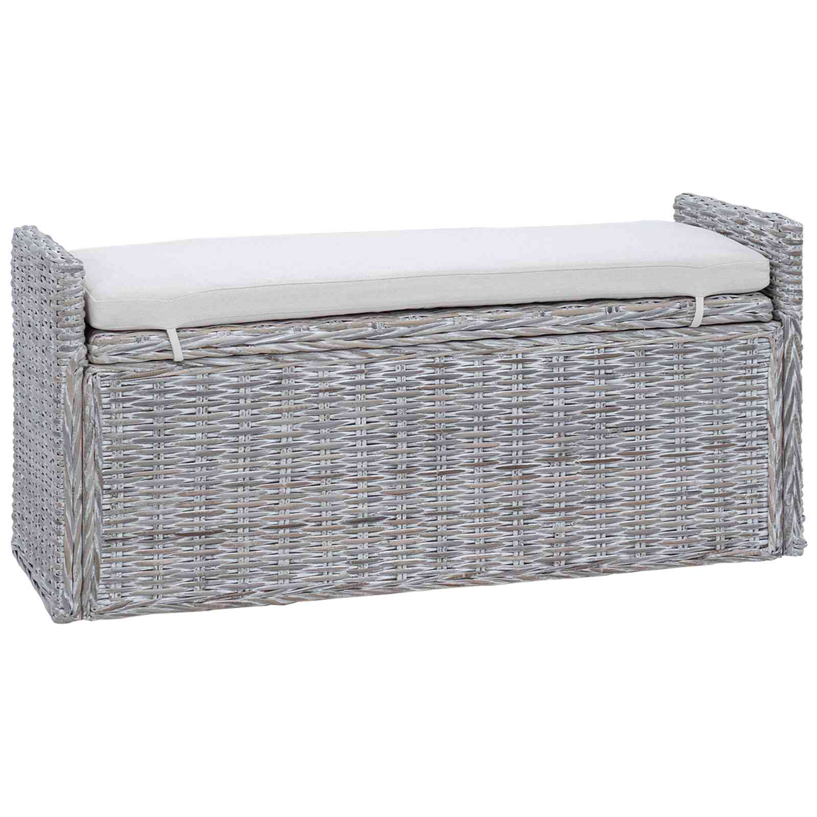 Opslagbank met kussen Wit gewassen 110 x 40 x 50 cm Rattan