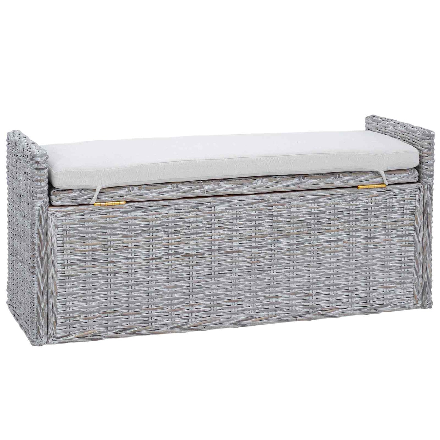 Opslagbank met kussen Wit gewassen 110 x 40 x 50 cm Rattan