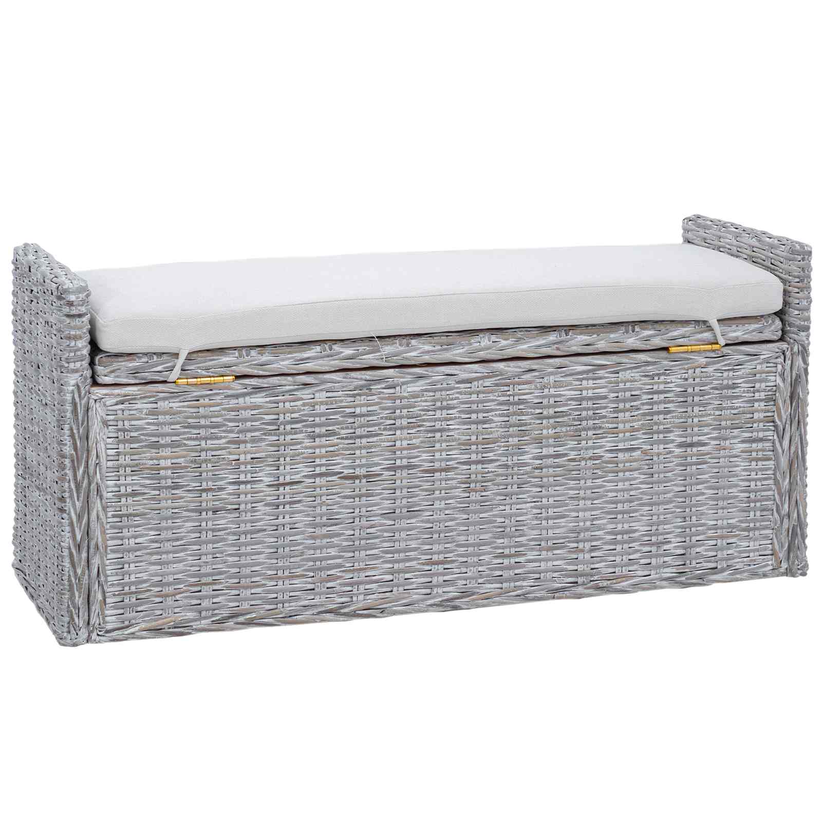 Opslagbank met kussen Wit gewassen 110 x 40 x 50 cm Rattan