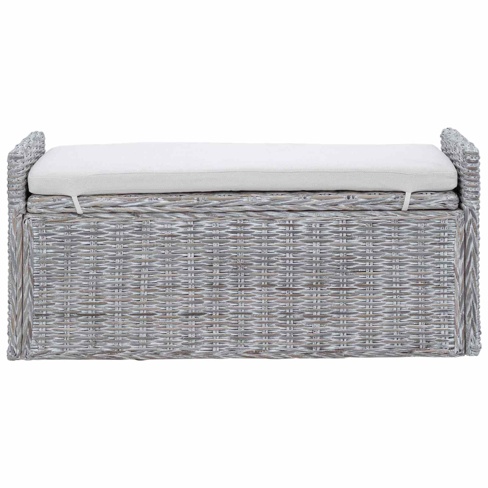 Opslagbank met kussen Wit gewassen 110 x 40 x 50 cm Rattan