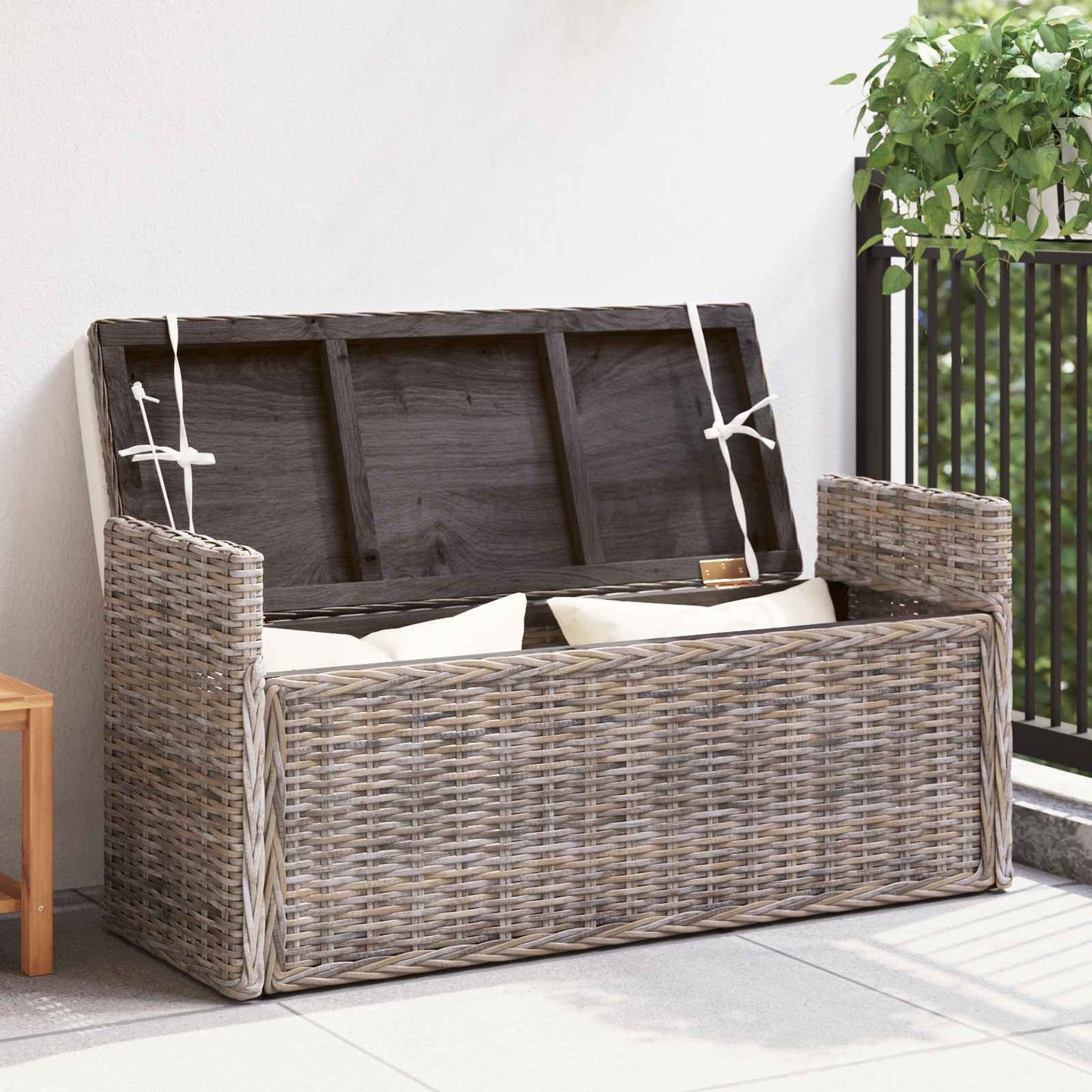 Opslagbank met kussen met opslag Grijs 110 x 40 x 50 cm Rattan