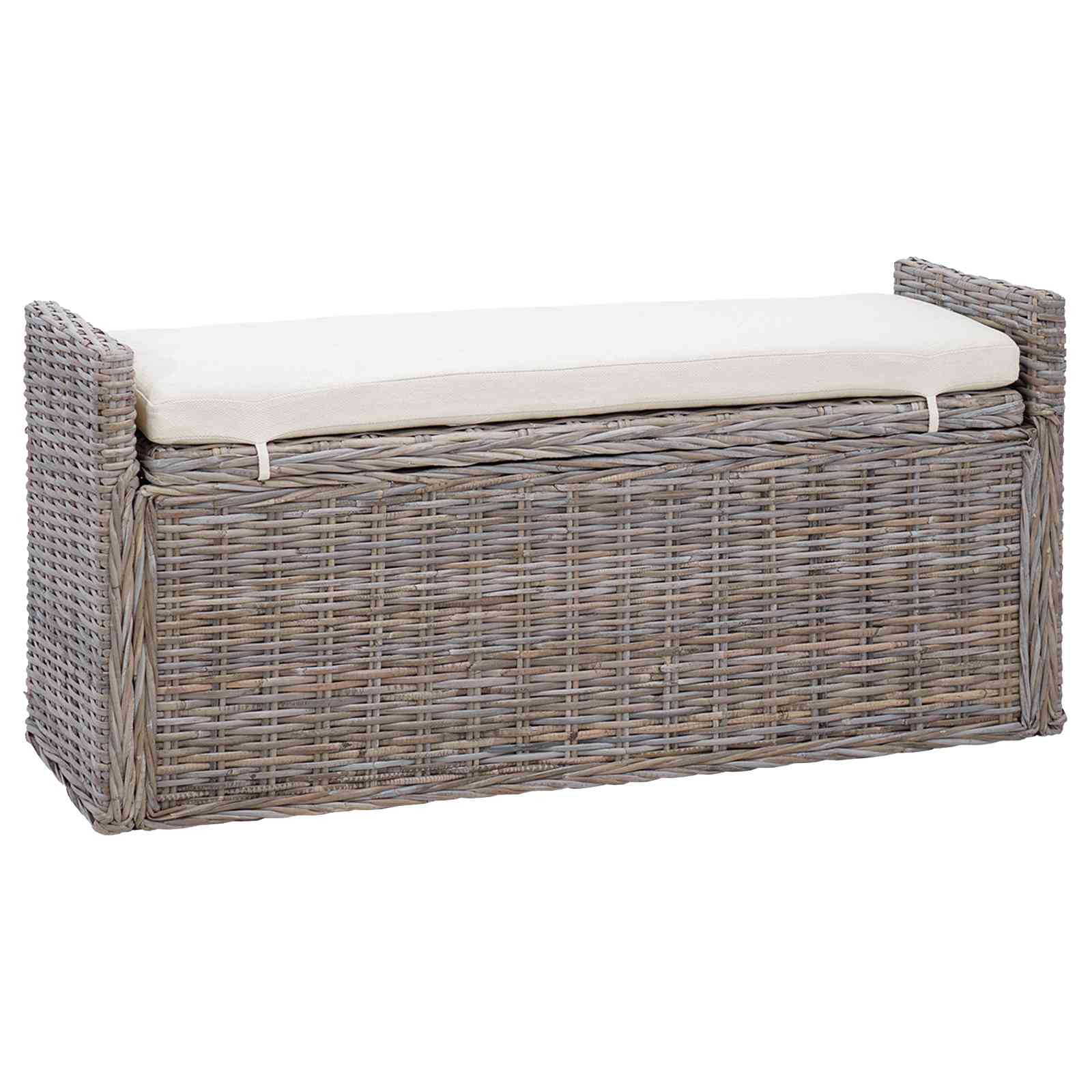 Opslagbank met kussen met opslag Grijs 110 x 40 x 50 cm Rattan
