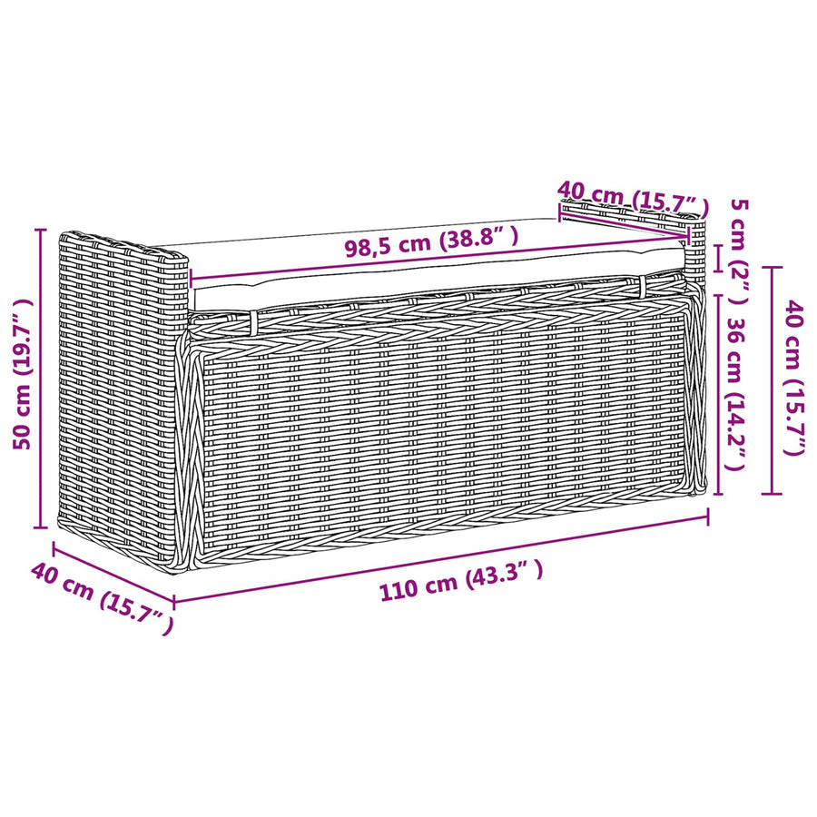Opslagbank GENDT Grijs 110 x 40 x 50 cm Rattan