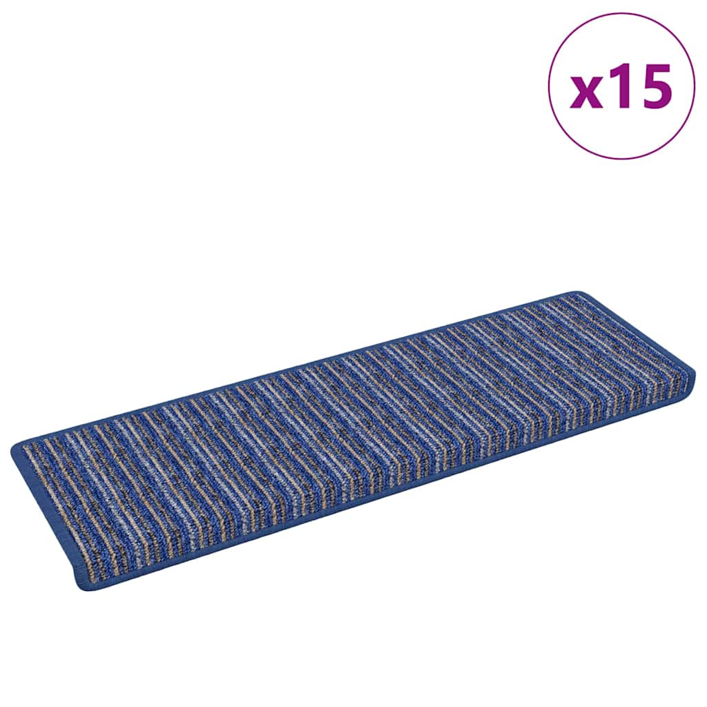 Zelfklevende Trapmatten Gestreept 15 pcs Blauw 65 x 21 x 4 cm